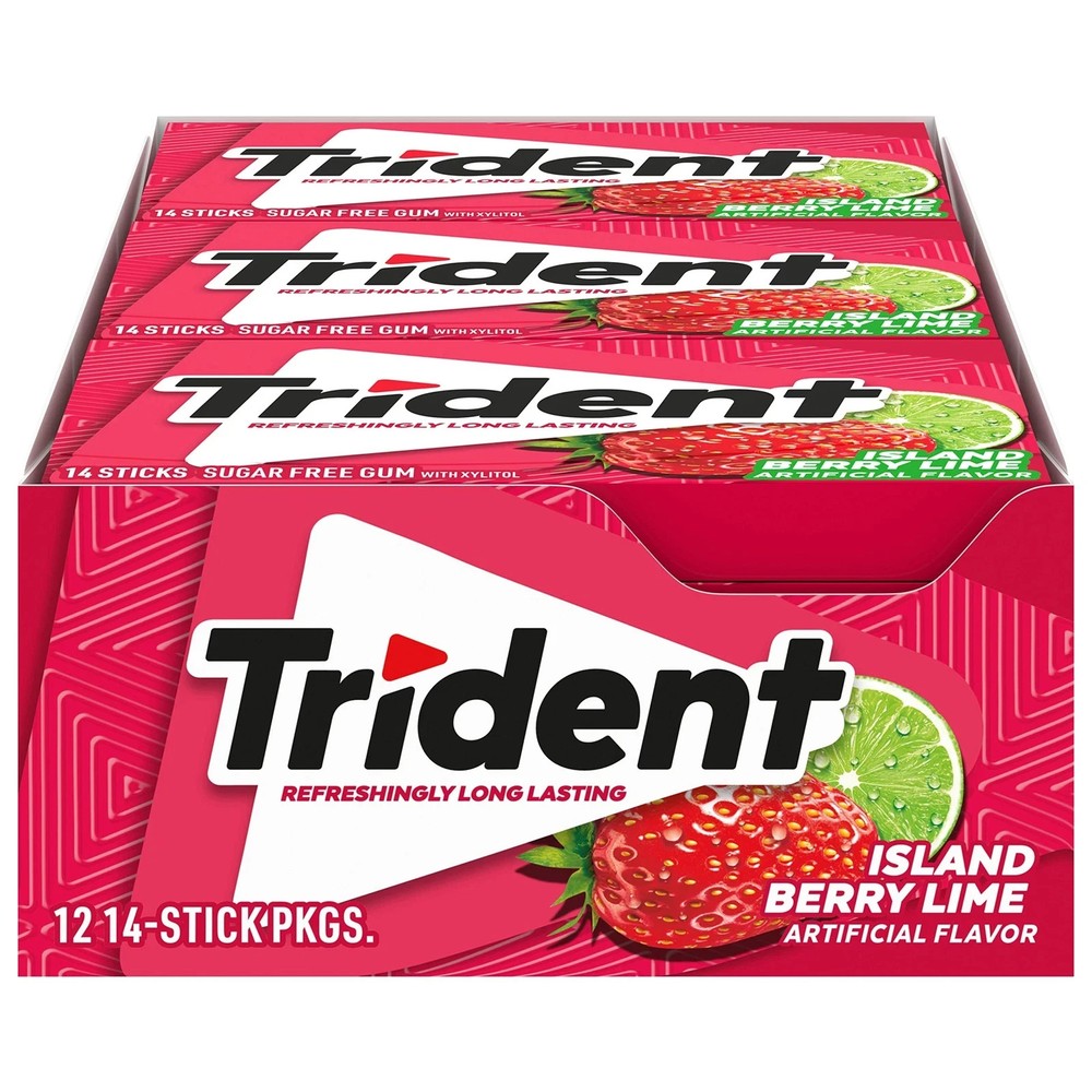 Trident Island Berry Lime Sugar Free Gum, 12 Packs of 14 Pieces -2 BOX