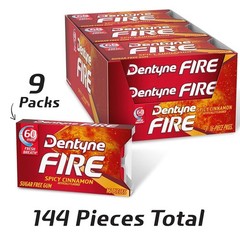 Dentyne Ice Spicy Cinnamon Sugar Free Gum 9 Packs of 16 Pieces(144 Total Pieces)