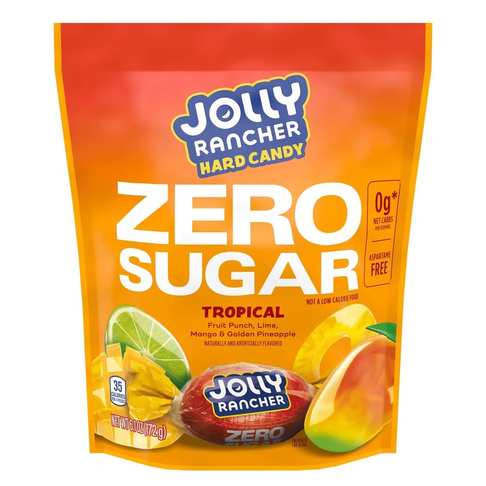 Jolly Rancher Zero Sugar Tropical Fruit Flavored Hard Candy, 6.1 oz