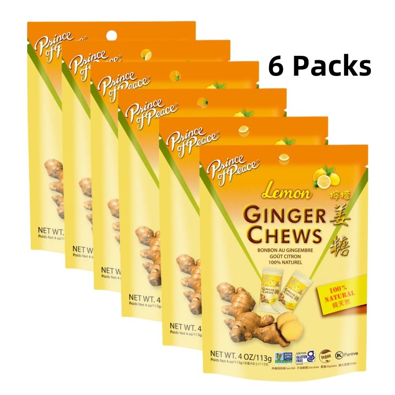 Pack of 6 – Lemon Ginger Chews- 4oz -Natural Ginger Candy-Soft Sweets