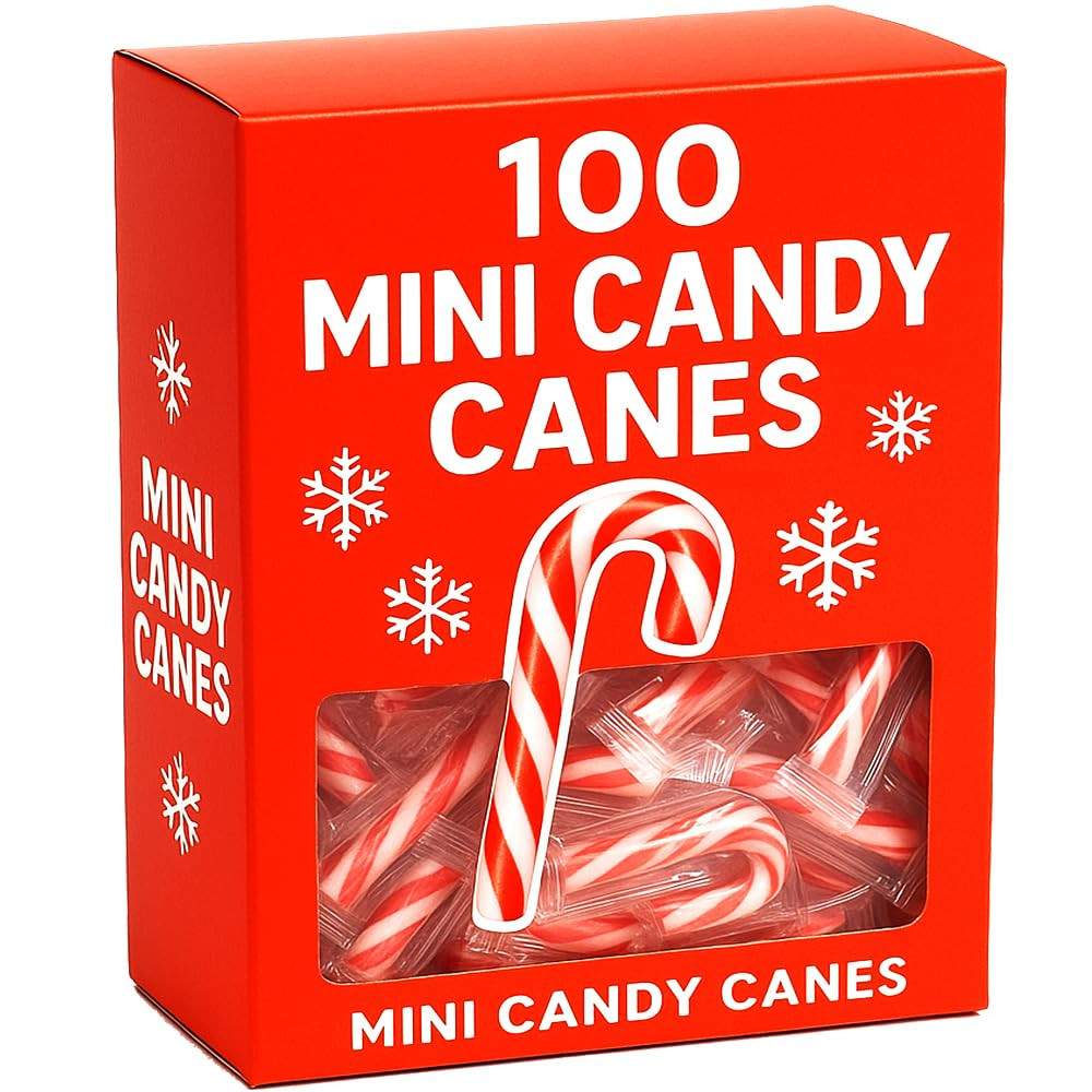 Mini Candy Cane Peppermint 100 Pack Individually Wrapped – Classic Red & White H