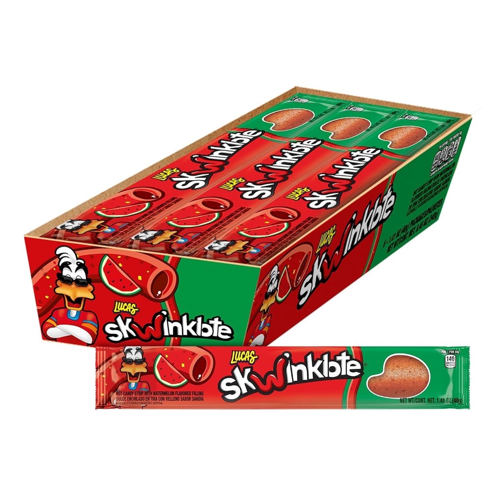 Lucas Skwinklote Watermelon Flavor Sweet and Sour Candy Strip, 1.41oz – 6 Pieces