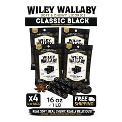 (X4) – 4 oz Wiley Wallaby Classic Black – Soft & Chewy Licorice – 1LB Of Candy!