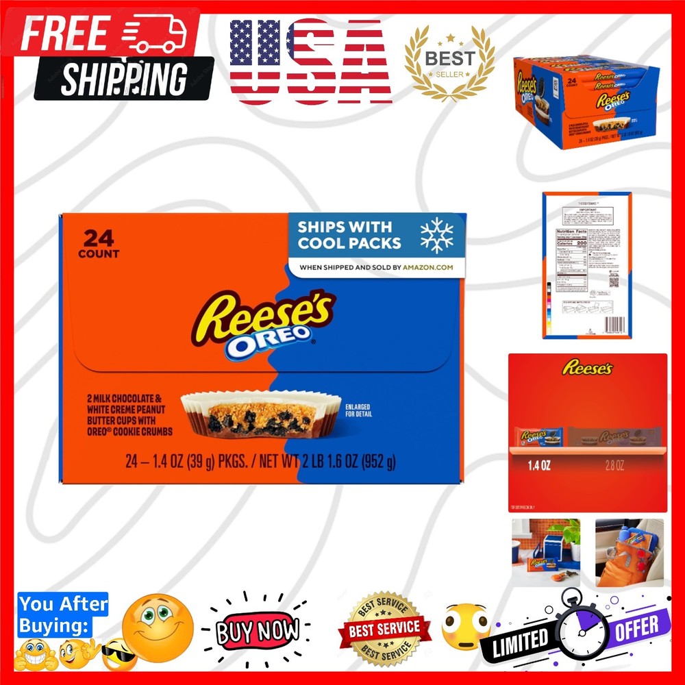OREO Milk Chocolate and White Creme Peanut Butter Cups, Candy Packs, 1.4 oz 2…