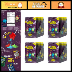 Spooky Ghost Lollipops with Sour Dip & Stickers | 48 Bags, 144 Pouches Total