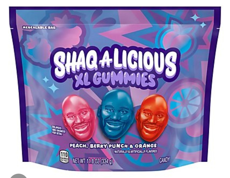 Four (4) Bags – Shaq-A-Licious XL Gummies Berry Punch Peach & Orange 11.8 oz