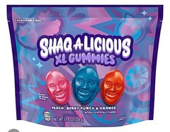 Four (4) Bags – Shaq-A-Licious XL Gummies Berry Punch Peach & Orange 11.8 oz