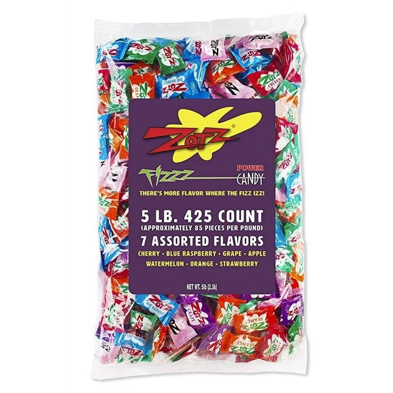 Zotz Fizzy Candy, Assorted Flavors, 425 Count Bag – 7 Flavor Assorted, 5-Pound