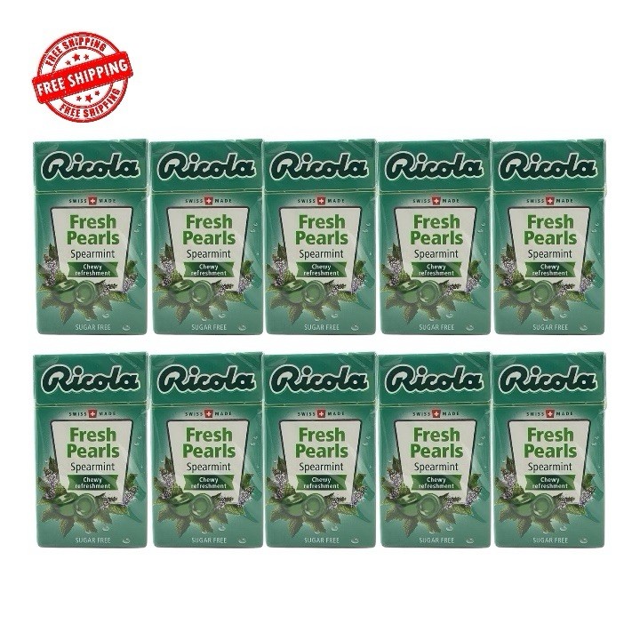 10 X 25g Ricola Fresh Pearls Herbal Sugar Free Spearmint Chewy Refreshment