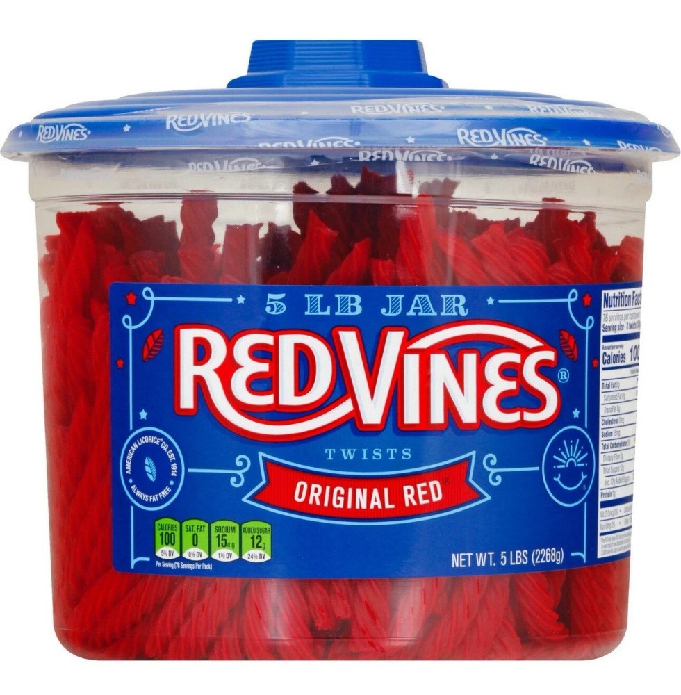 RED VINES Twists Original Red Licorice Bulk Candy Jar 5 lbs.