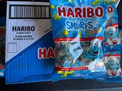 10pk Lot Haribo Sour Smurf Gummies Candy Share Size 6oz Bags Gummi Treats Gift