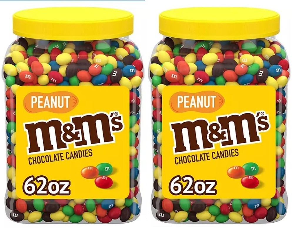 2 Packs M&M’S Peanut Milk Chocolate Candy Bulk Jar 62 oz. Each Pack