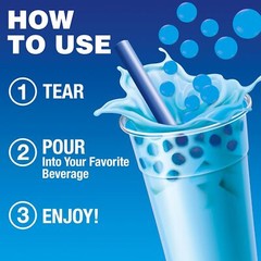 Boba Vida Non-GMO Popping Boba Pearls All Natural Super Blue Raspberry w/Straw