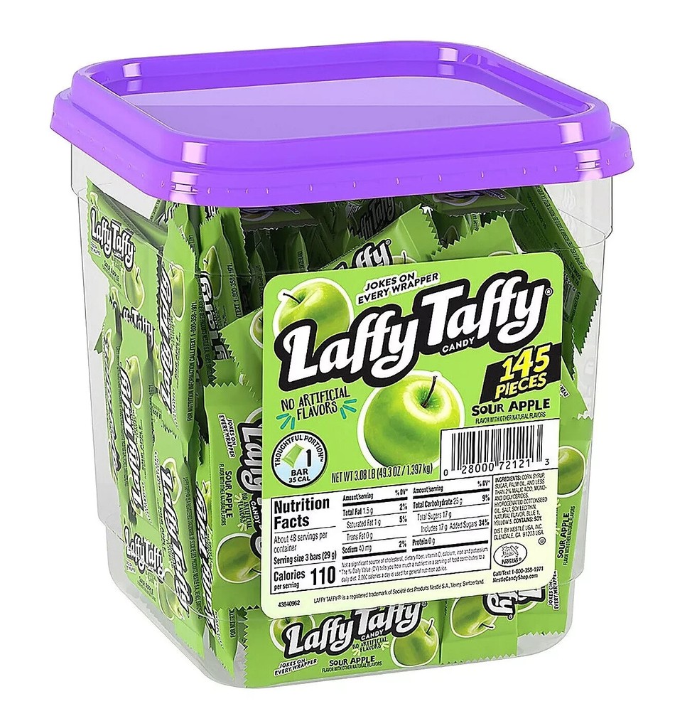 Laffy Taffy Mini Sour Apple Bar Candy Tub 49.3 oz. Bulk 145 Pc.