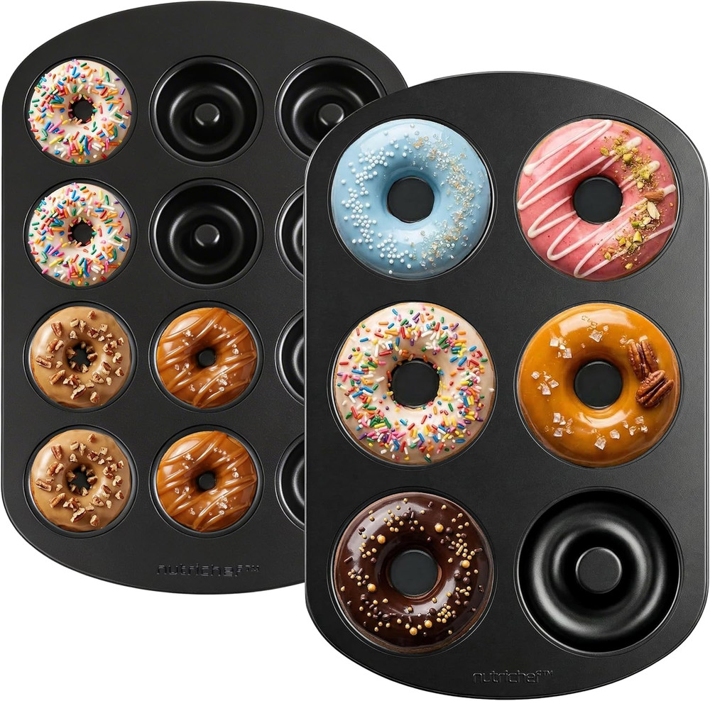 Variety 2 Pack Full & Mini Donut Pan for Baking | One 12-Cavity Mini Donut Pan &