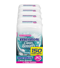 Mentos Clean Breath Sugarfree Hard Mint 150pc Intense Wintergreen Pack of 4