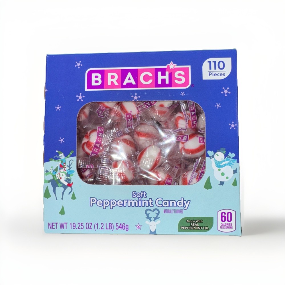 Brach’s Holiday Soft Peppermint Candy Tub Individually Wrapped Mints 19oz 110 ct