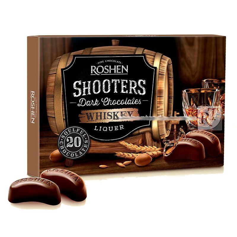 Ukrainian Box Sweets ROSHEN “Shooters” Chocolate Candy with Whiskey Liqueur 150g