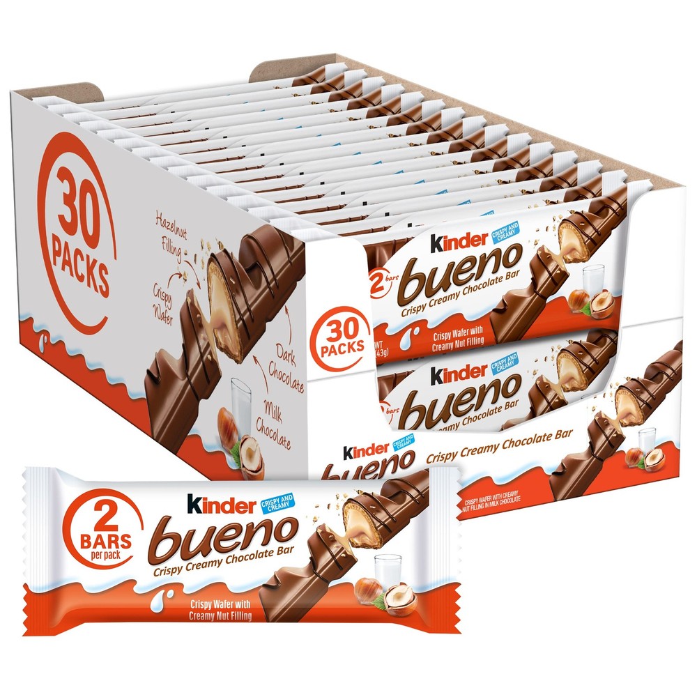 Kinder Bueno Milk Chocolate Bars with Hazelnut 1.5 Ounce (Pack of 30), Brown