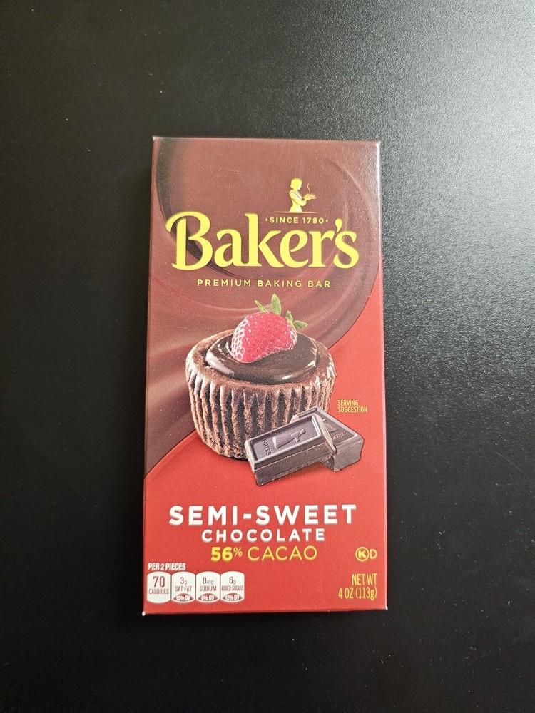 Baker’s Semi-Sweet Chocolate Baking Bar 56% Cacao 4oz Premium NEW Sealed