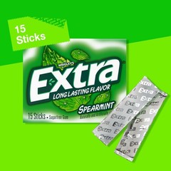 Extra Gum Spearmint Sugarfree Bulk, 15 Count (Pack of 10), Green