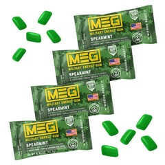 MEG – Military Energy Gum | 100mg of Caffeine 1 Count (Pack 4), Spearmint