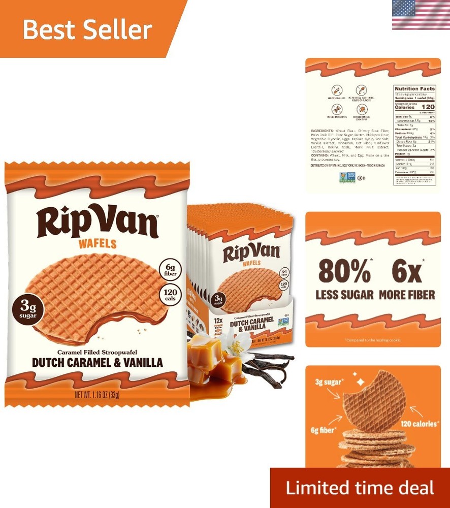Luxuriously Chewy Dutch Caramel & Vanilla Stroopwafels – Healthy Snack 12 Pack