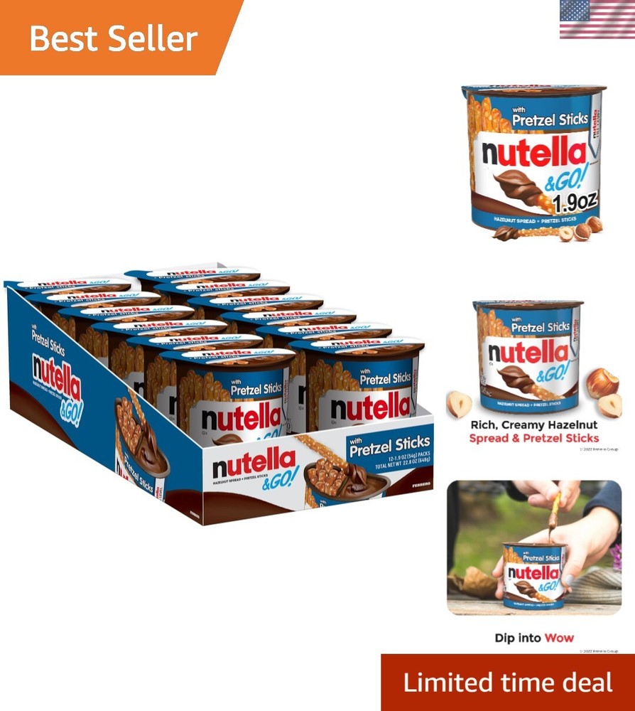GO! Hazelnut Cocoa Spread with Pretzel Sticks – 12 Snack Cups (1.9 oz Each)