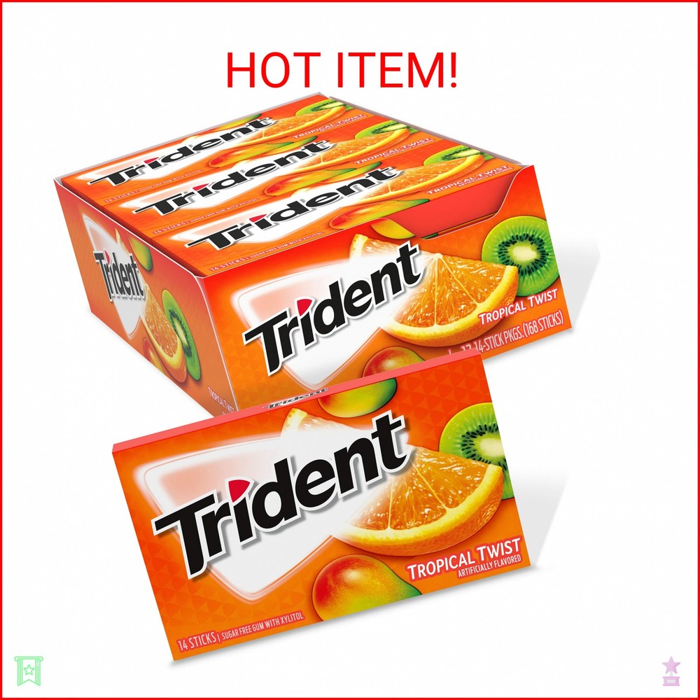 Trident Tropical Twist Sugar Free Gum, 12 Packs of 14 Pieces (168 Total Pieces)