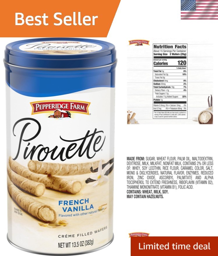 Pirouette Cookies: French Vanilla Crème-Filled Wafers in 13.5 Oz Elegant Tin