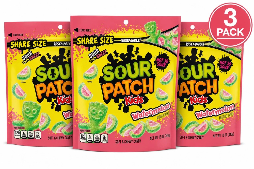 Sour Patch Kids Watermelon Candy 12oz 3 Pack Soft Chewy Sour Sweet Gummies