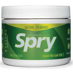 Spry Natural Xylitol Chewing Gum Spearmint 100 Count Non-GMO Dental Defense