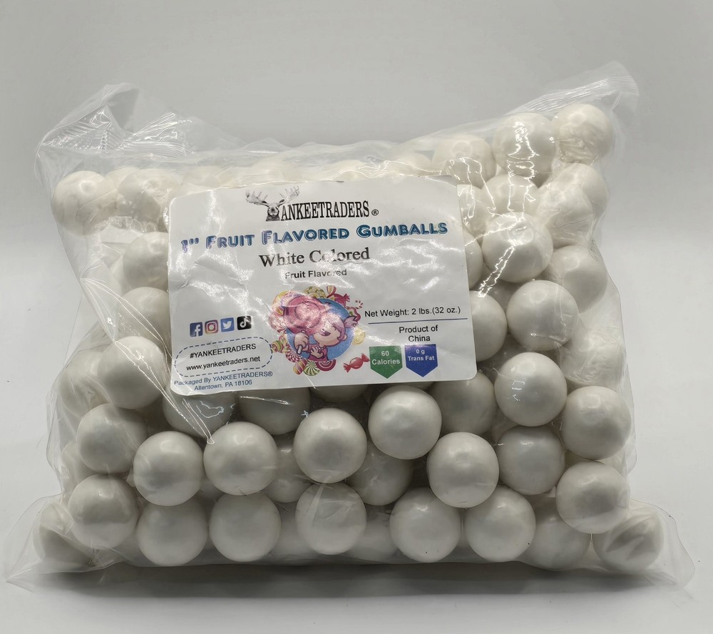 YANKEETRADERS White Fruit Flavored Gumballs 1″ 2 Pounds Bulk