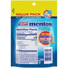 (PACK OF2) Mentos Pure Fresh Mint Sugar Free Gum Extra Value Pack 120 Count