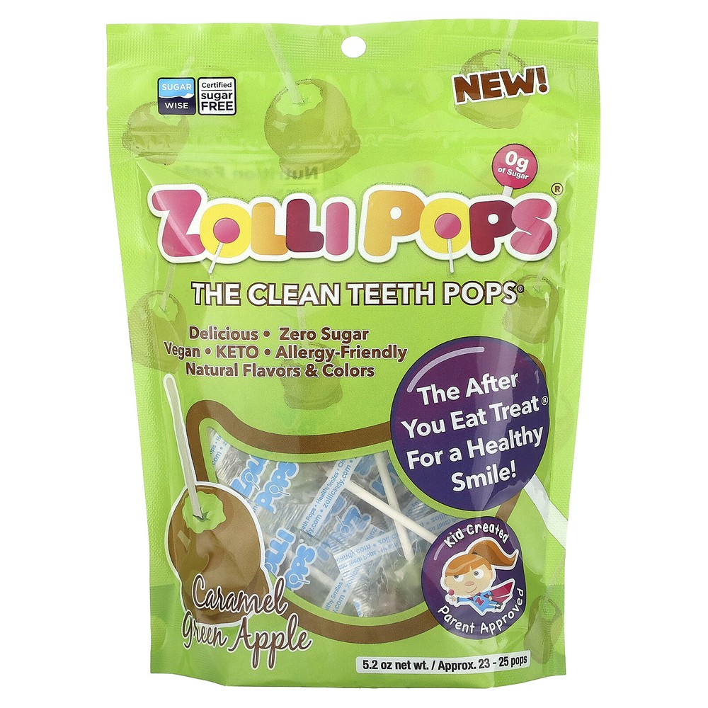 The Clean Teeth Pops, Caramel Green Apple, Approx. 23-25 Pops, 5.2 oz