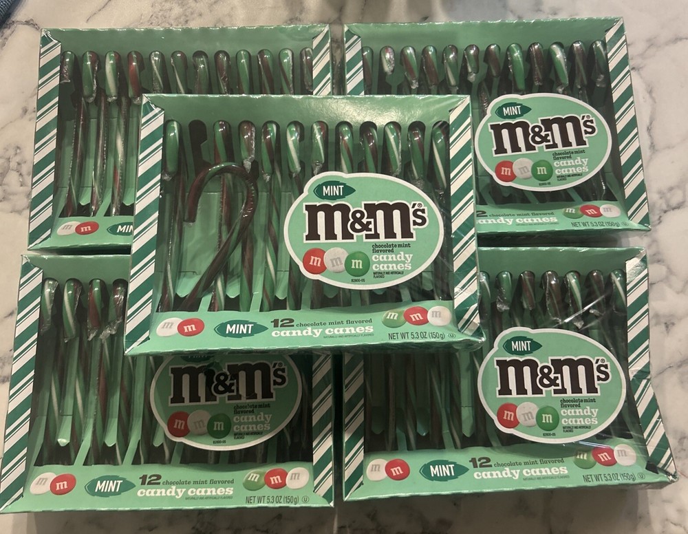 5x M&M’s Chocolate Mint Flavored Candy Canes 12 Each Count Limited Edition