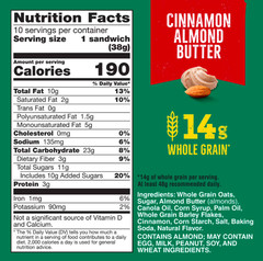 Nature Valley Biscuit Sandwiches, Cinnamon Almond Butter, 10 Bars, 13.5 oz