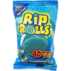 12x Rips Rolls Blue Raspberry Sour Candy Licorice Snack Sweet Treats Bulk 1.4oz