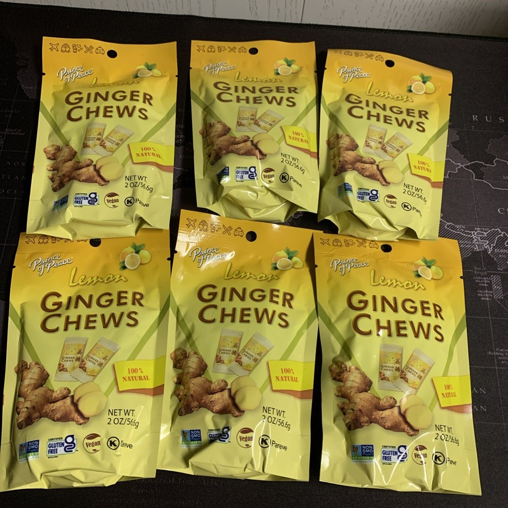 6x Prince of Peace LEMON Ginger Chews – 2 Oz 14 Pieces Each (84 Total)