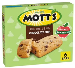 Mott’s Soft Baked Bars, Chocolate Chip, Made with Applesauce, 6 Ct, 5.76 oz