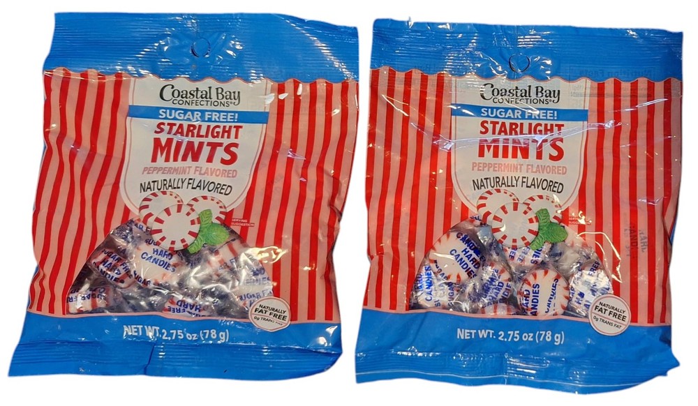 Coastal Bay Sugar Free Starlight Mints; 3 Ounce (Pack of 2), red, white