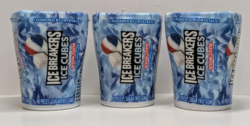3x Ice Breakers Flavored Gum Ice Cube Snow Cone Bottle Pack – 3.24oz
