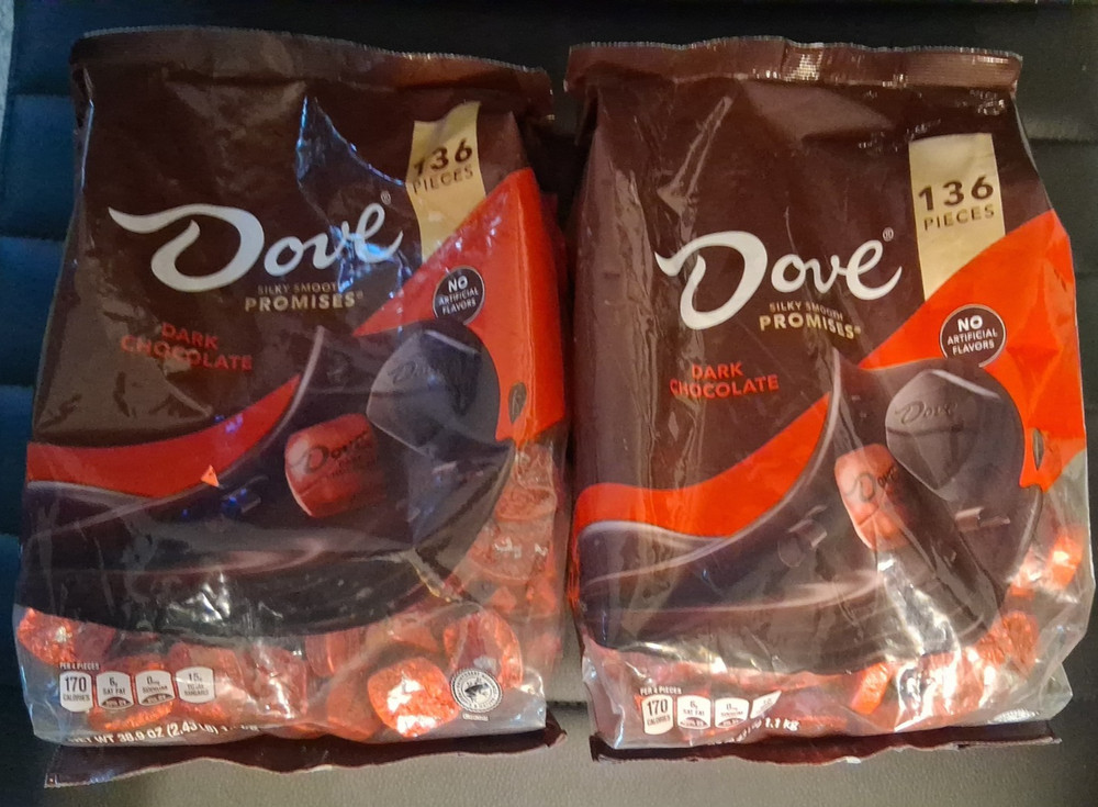 Lot of 2 DOVE PROMISES Dark Chocolate Candy Over 4 lbs. 136 pieces per bag