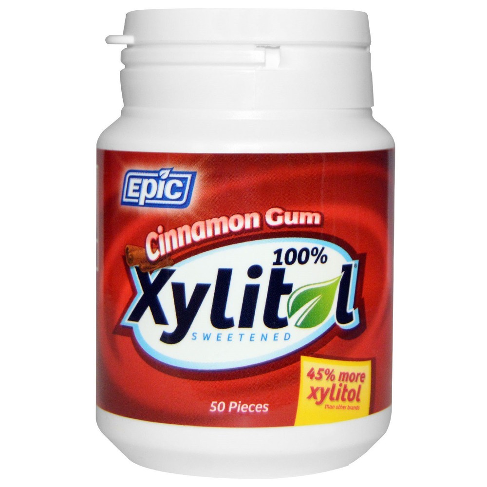 Epic Dental Sweetened Cinnamon Chewing Gum with 45% Xylitol Sugar Free 50 Count