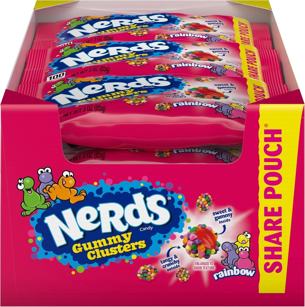 NERDS Gummy Clusters Candy, Rainbow, Crunchy and Gummy, 3 oz (Pack of 12)