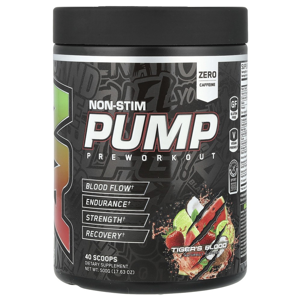 Non-Stim Pump Pre Workout, Tiger’s Blood, 17.63 oz (500 g)