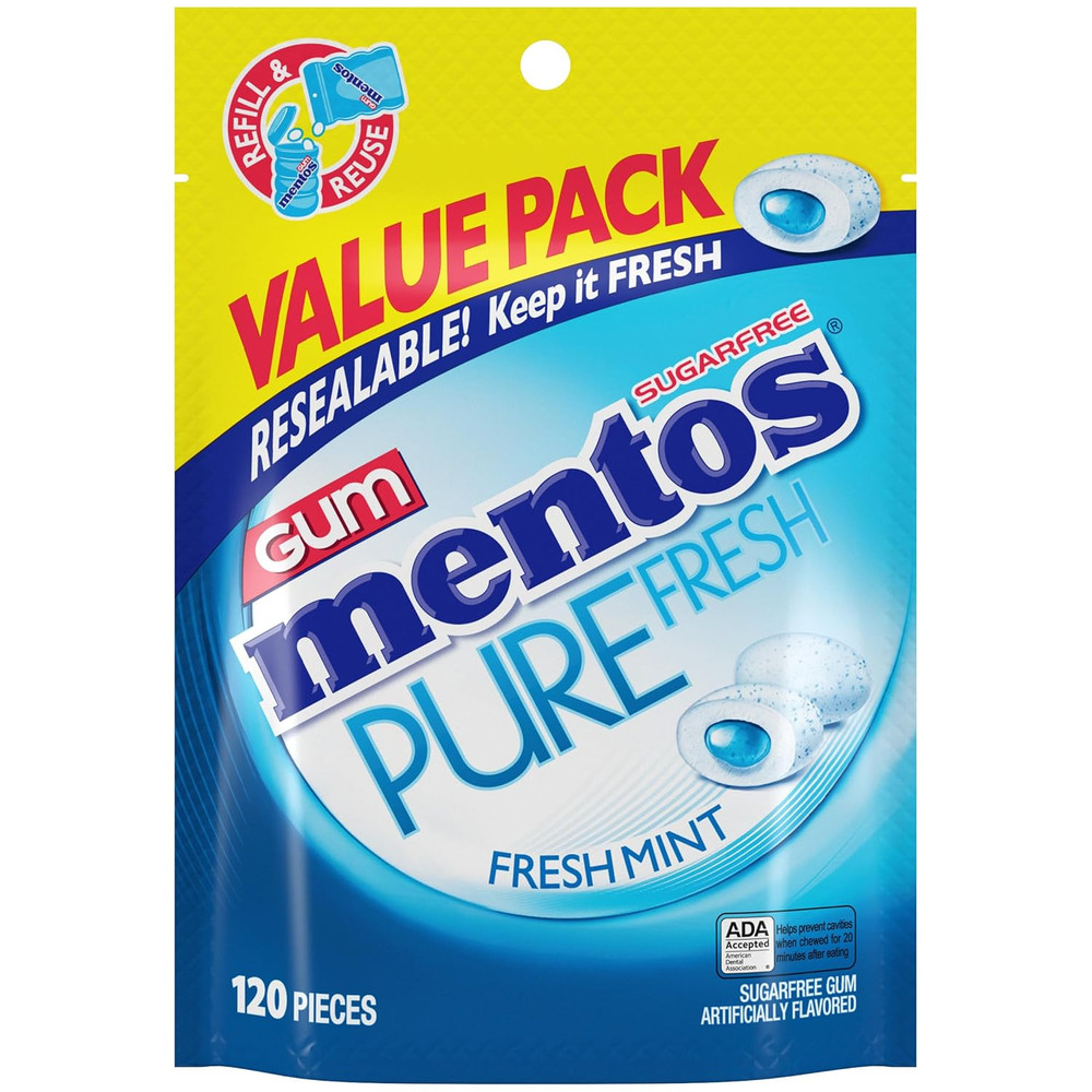 Mentos Pure Fresh Sugar-Free Chewing Gum with Xylitol, Fresh Mint,120 Piece Bulk