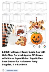 20 Pack 4”X 4” X 4” Clear Candy Apple Boxes with Hole and Sticks Set Food Gra
