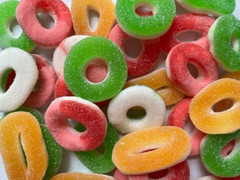 Gummy/Gummi Rings Mix of 4 Flavors- WATERMELON/APPLE/ORANGE CREAM/PEACH- 1/2 LB