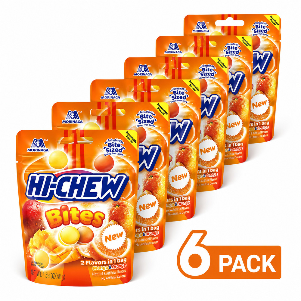 Hi-Chew Bites Mango & Orange, Japanese Fruit Chewy Candy 1.59-Ounce (Pack of 6)